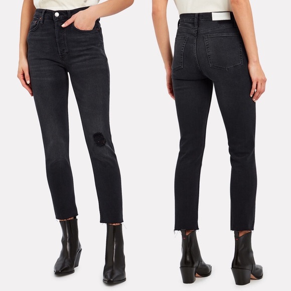 Re/Done | High Rise Stovepipe Jeans Comfort Stretch Lived In Black 25 - Picture 10 of 10
